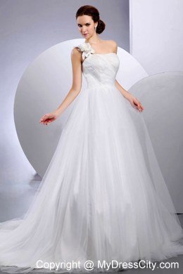 Custom Made Hand Made Flower One Shoulder Bridal Dress with Court Train