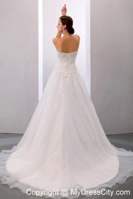 Appliques and Ruche Sweetheart Bridal Dresses with Chapel Train