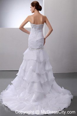 Mermaid Beading Appliques and Ruffled Layers Court Train Wedding Dresses