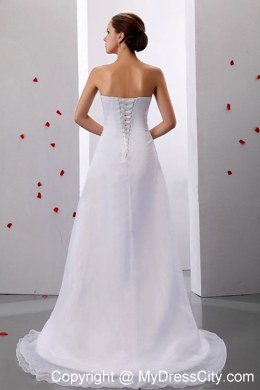 Appliques and Layers Sweep Train Lace-up Back Wedding Gowns