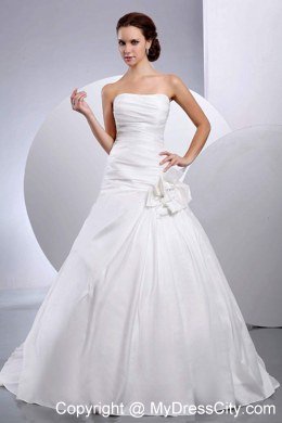 Button Down Back Handle-Made Flower Wedding Gown with Ruche