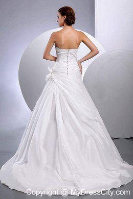 Button Down Back Handle-Made Flower Wedding Gown with Ruche