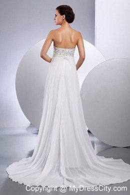 Beading Empire Strapless Pleating Court Train Chiffon Bridal Gown