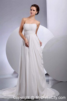 Chiffon Ruched Strapless Empire Court Train Wedding Dress For Sale