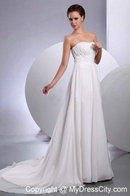 Chiffon Ruched Strapless Empire Court Train Wedding Dress For Sale