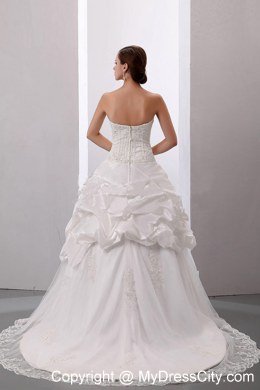 Beading Lace Flowers and Pick-ups Sweetheart Court Train Bridal Dress