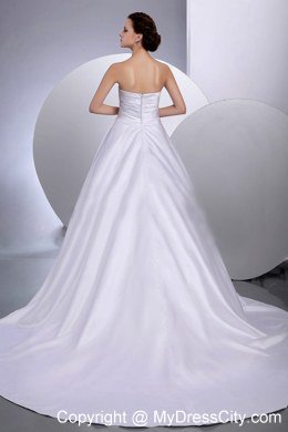 Beaded Hand Made Flowers Ruching Chapel Train Puffy Wedding Dresses