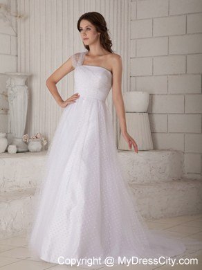 Brand New Princess point Tull One Shoulder Court Train Wedding Dress