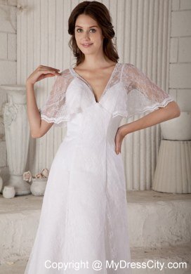 Spaghetti Straps V-neck Button Down Back Wedding Gowns with Lace Wraps