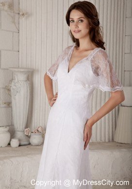 Spaghetti Straps V-neck Button Down Back Wedding Gowns with Lace Wraps