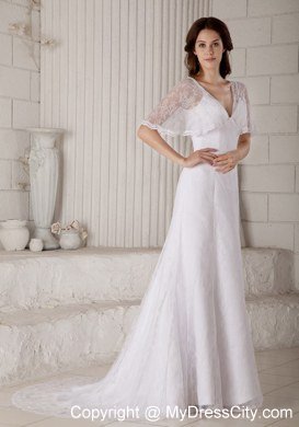 Spaghetti Straps V-neck Button Down Back Wedding Gowns with Lace Wraps