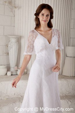 Spaghetti Straps V-neck Button Down Back Wedding Gowns with Lace Wraps