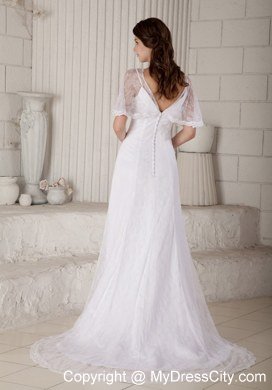 Spaghetti Straps V-neck Button Down Back Wedding Gowns with Lace Wraps