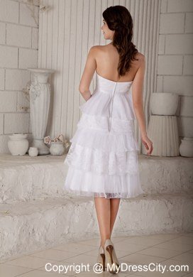 Lace Layers Sweetheart Knee-length Bowknot Decorated Bridal Gown