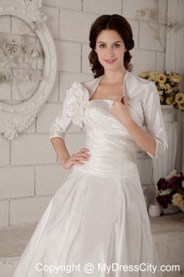 Ruching Knee-length Wedding Dress with Hand Made Flower Jacket