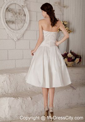 Ruching Knee-length Wedding Dress with Hand Made Flower Jacket