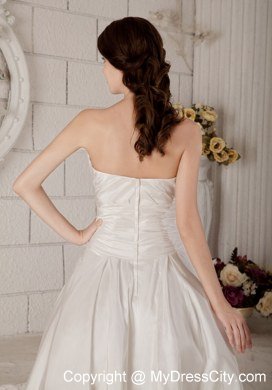 Ruching Knee-length Wedding Dress with Hand Made Flower Jacket