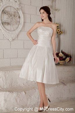 Ruching Knee-length Wedding Dress with Hand Made Flower Jacket