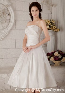 Ruching Knee-length Wedding Dress with Hand Made Flower Jacket