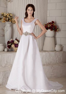 Luxurious Princess Scoop Court Train Bridal Gowns with Beading Sash