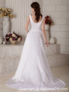 Luxurious Princess Scoop Court Train Bridal Gowns with Beading Sash