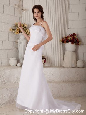 Asymmetrical Straps Organza Court Train Bridal Gown with Back Out