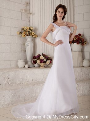 Asymmetrical Straps Organza Court Train Bridal Gown with Back Out