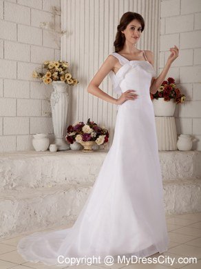 Asymmetrical Straps Organza Court Train Bridal Gown with Back Out