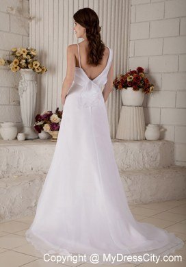 Asymmetrical Straps Organza Court Train Bridal Gown with Back Out