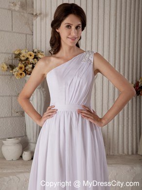 Beading Appliques One Shoulder Ankle-length Chiffon Wedding Dresses in White