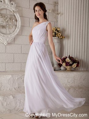 Beading Appliques One Shoulder Ankle-length Chiffon Wedding Dresses in White