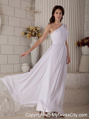 Beading Appliques One Shoulder Ankle-length Chiffon Wedding Dresses in White