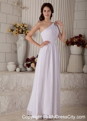 Beading Appliques One Shoulder Ankle-length Chiffon Wedding Dresses in White