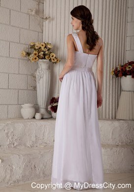 Beading Appliques One Shoulder Ankle-length Chiffon Wedding Dresses in White