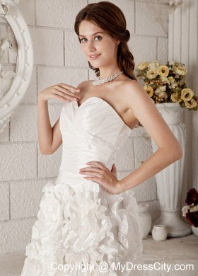 Ruched Sweetheart Knee-length Wedding Dress with Rolling Flowers