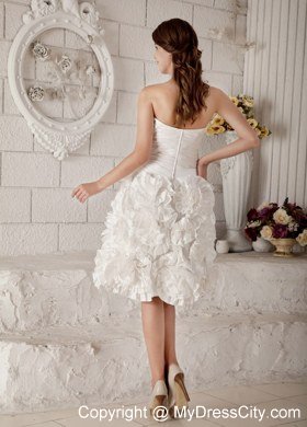 Ruched Sweetheart Knee-length Wedding Dress with Rolling Flowers