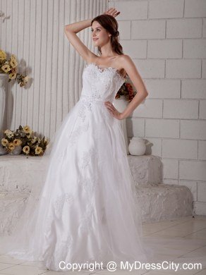 Sweetheart Beading Appliques Brush Train Bridal Dresses with Bowknot Back