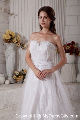 Sweetheart Beading Appliques Brush Train Bridal Dresses with Bowknot Back