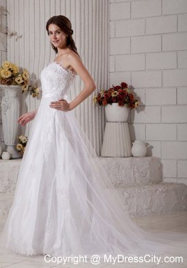 Sweetheart Beading Appliques Brush Train Bridal Dresses with Bowknot Back