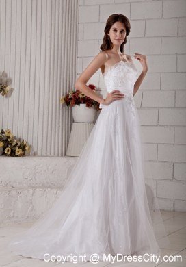 Sweetheart Beading Appliques Brush Train Bridal Dresses with Bowknot Back