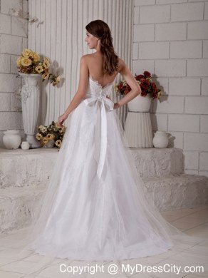 Sweetheart Beading Appliques Brush Train Bridal Dresses with Bowknot Back