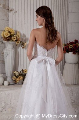 Sweetheart Beading Appliques Brush Train Bridal Dresses with Bowknot Back