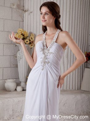 Beading Halter Top Ruching Wedding Dress with The Back Covered