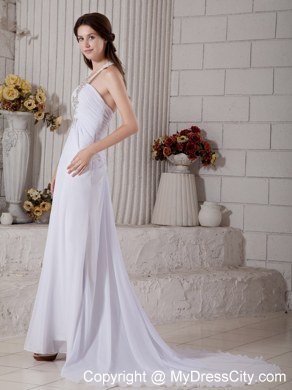 Beading Halter Top Ruching Wedding Dress with The Back Covered