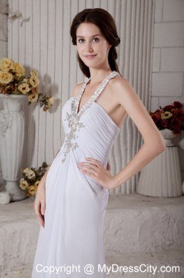 Beading Halter Top Ruching Wedding Dress with The Back Covered