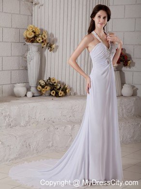 Beading Halter Top Ruching Wedding Dress with The Back Covered