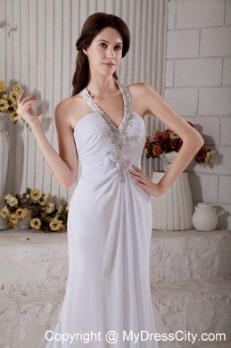 Beading Halter Top Ruching Wedding Dress with The Back Covered