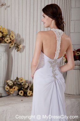 Beading Halter Top Ruching Wedding Dress with The Back Covered