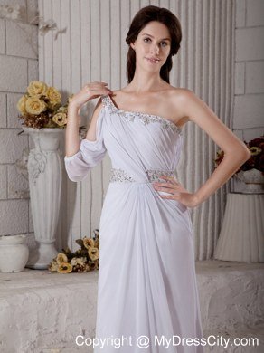 Cool One Shoulder Court Train Beading Wedding Gown with Sash