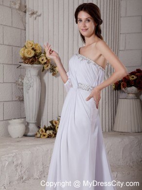 Cool One Shoulder Court Train Beading Wedding Gown with Sash